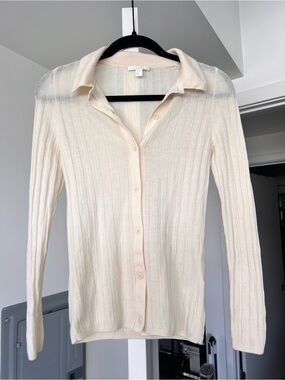 COS Ribbed Wool Collared Cardigan Sweater Cream Size XS